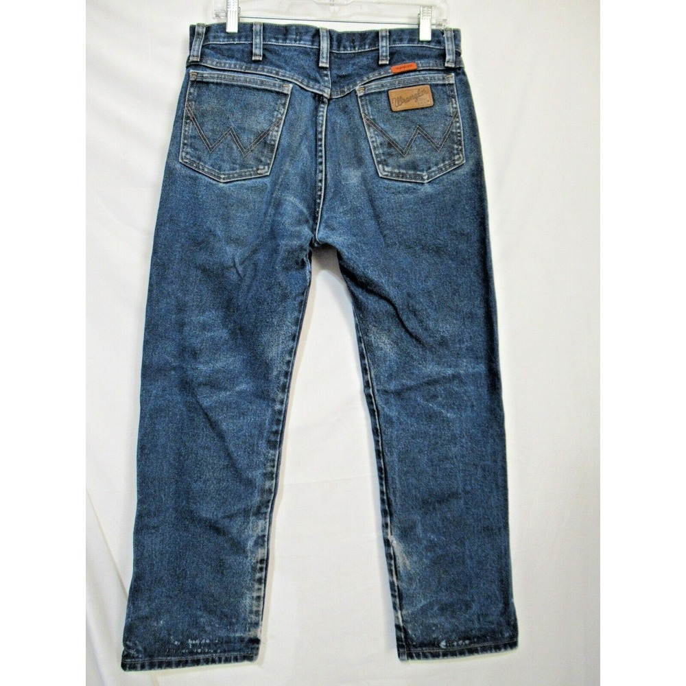 Wrangler Men's Size 33 Original Flame Resistant Dark Distressed Wash Jeans #23